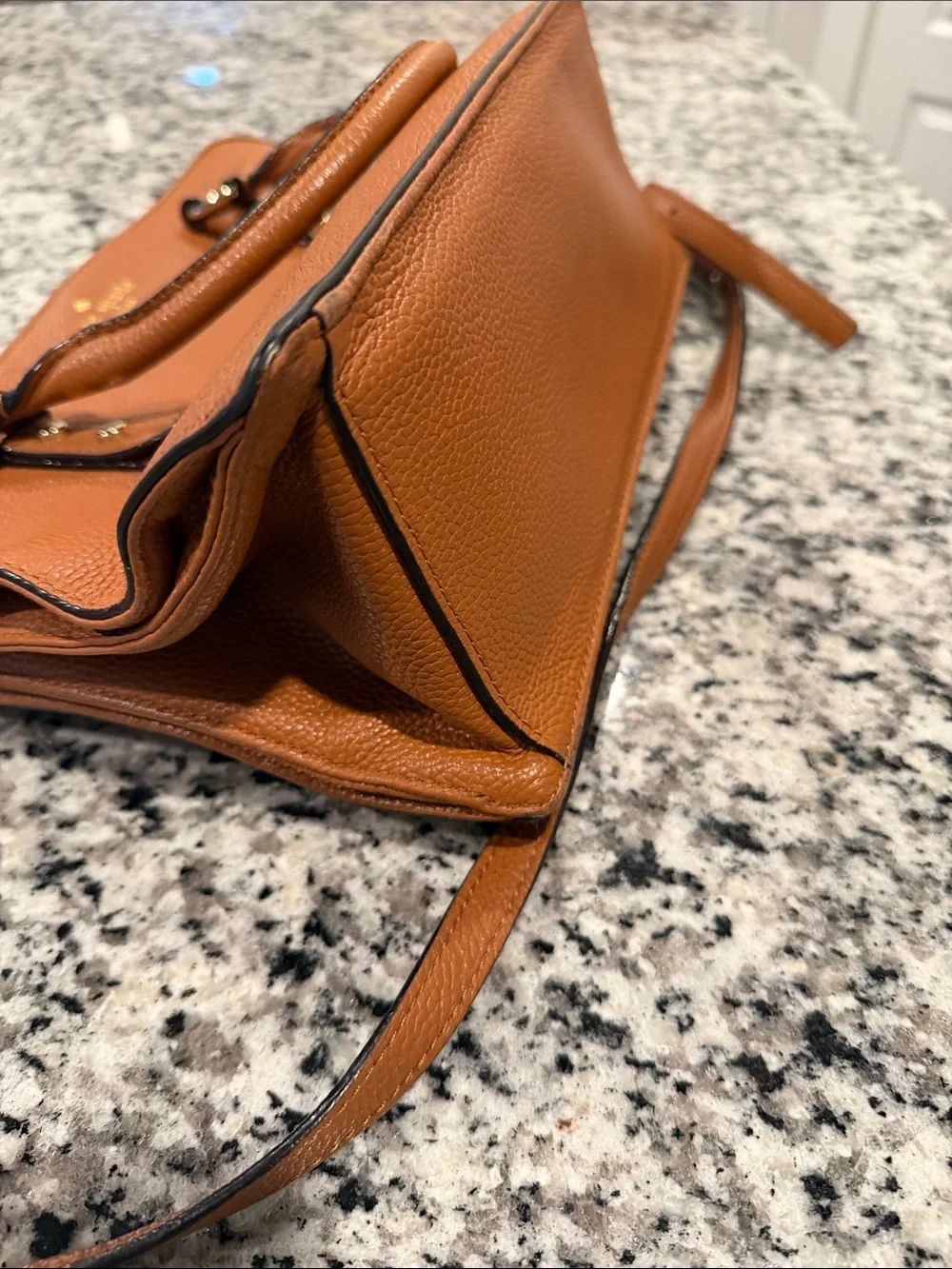 kate spade Tan Pebbled Leather Satchel with Gold Logo